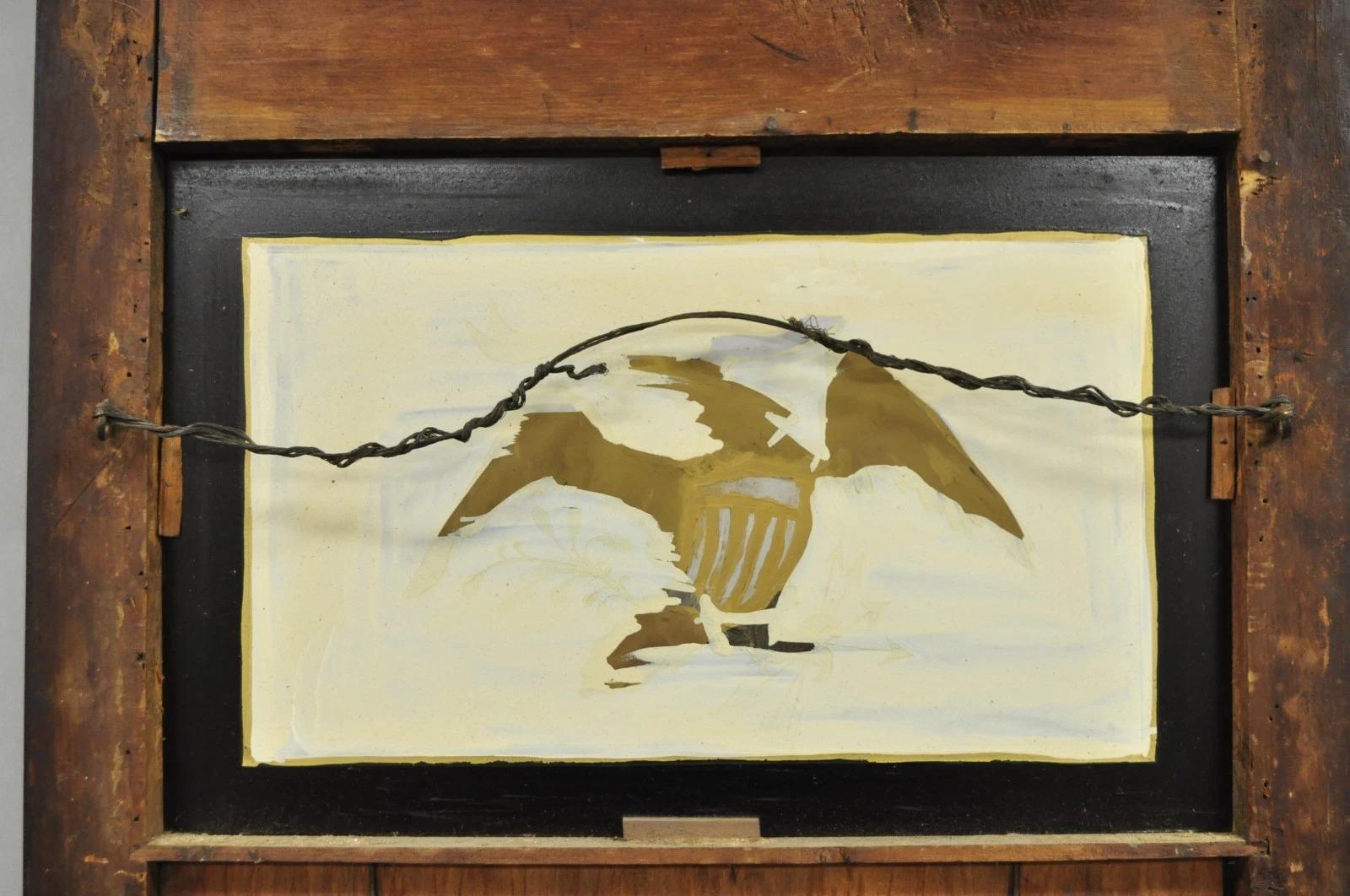 Antique Mirror americano Feder in mogano dipinto a rovescio con l'aquila Trumeau in vendita 5