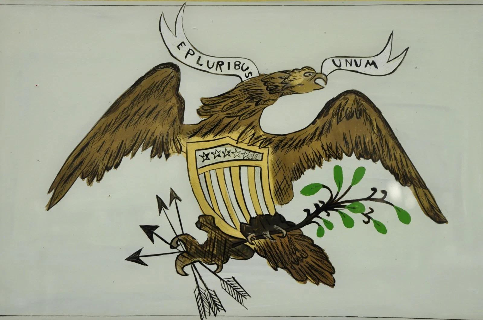 Antique Mirror americano Feder in mogano dipinto a rovescio con l'aquila Trumeau in vendita 6