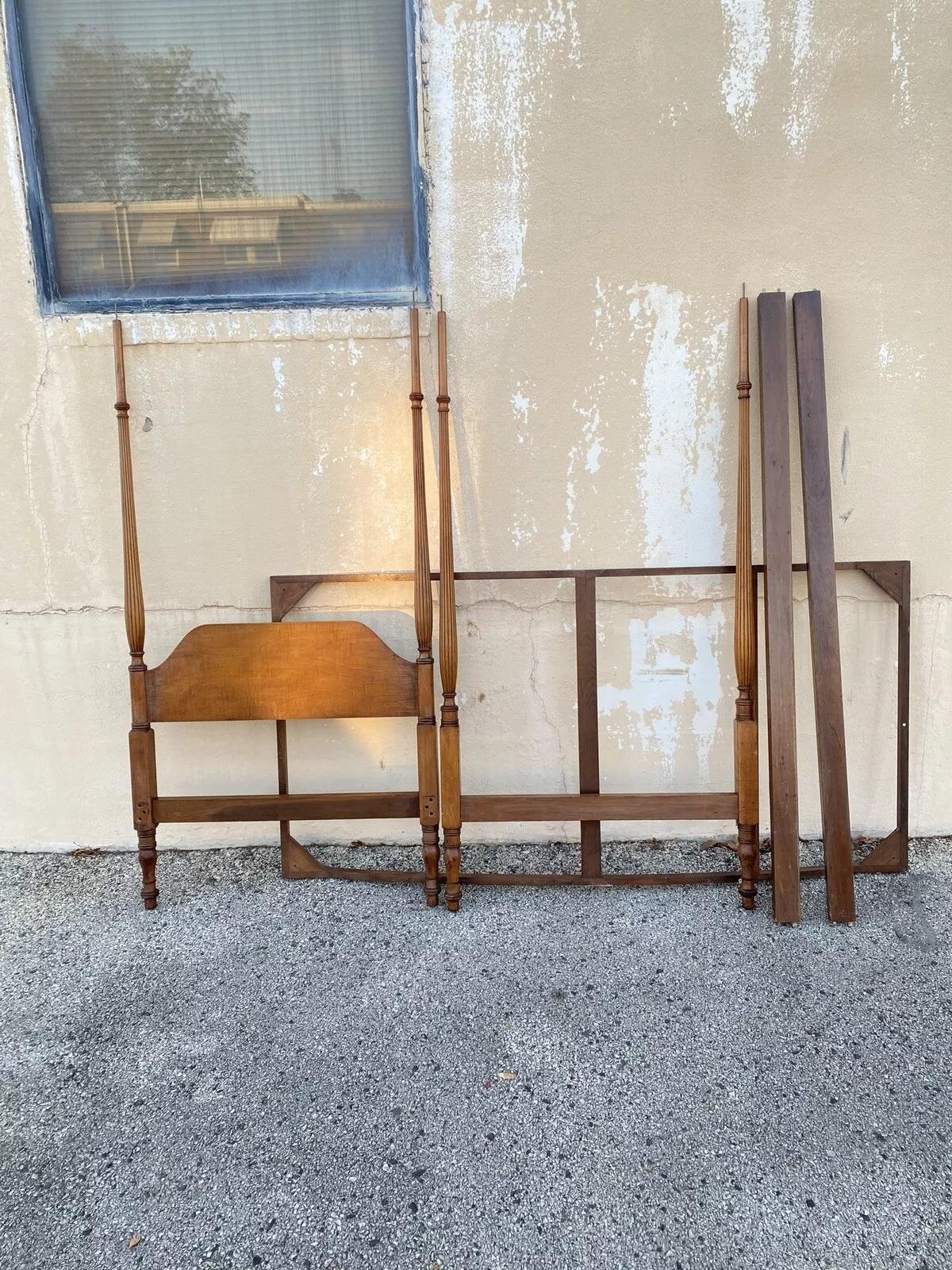 Antique American Federal Maple Wood Canopy Single Twin Poster Bed Frame For Sale 7