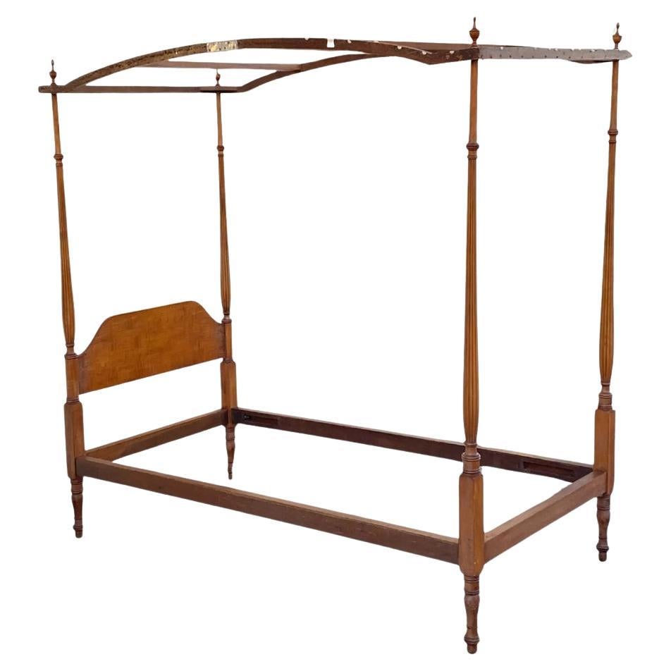 Antique American Federal Maple Wood Canopy Single Twin Poster Bed Frame