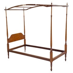Antique American Federal Maple Wood Canopy Single Twin Poster Bed Frame