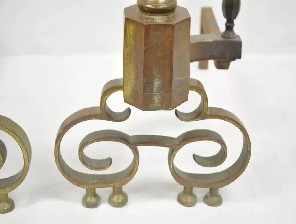 Antique American Federal Pointed Finial Brass Fireplace Andirons - a Pair In Good Condition For Sale In Philadelphia, PA