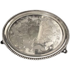 Antique American Federal S. Wilmot Sterling Silver Footed Serving Tray or Salver