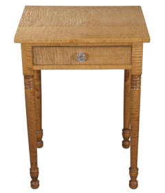 Antique American Federal Sheraton Curly Tiger Maple Bed Side Table Nightstand