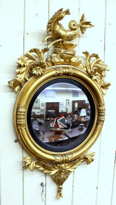 Antique American Federal Style Convex or Bullseye Carved Gold Leaf Mirror