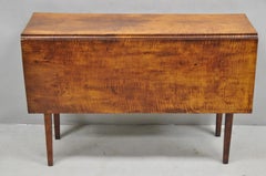 Antique American Federal Tiger Maple Narrow Drop Leaf Breakfast Dining Table