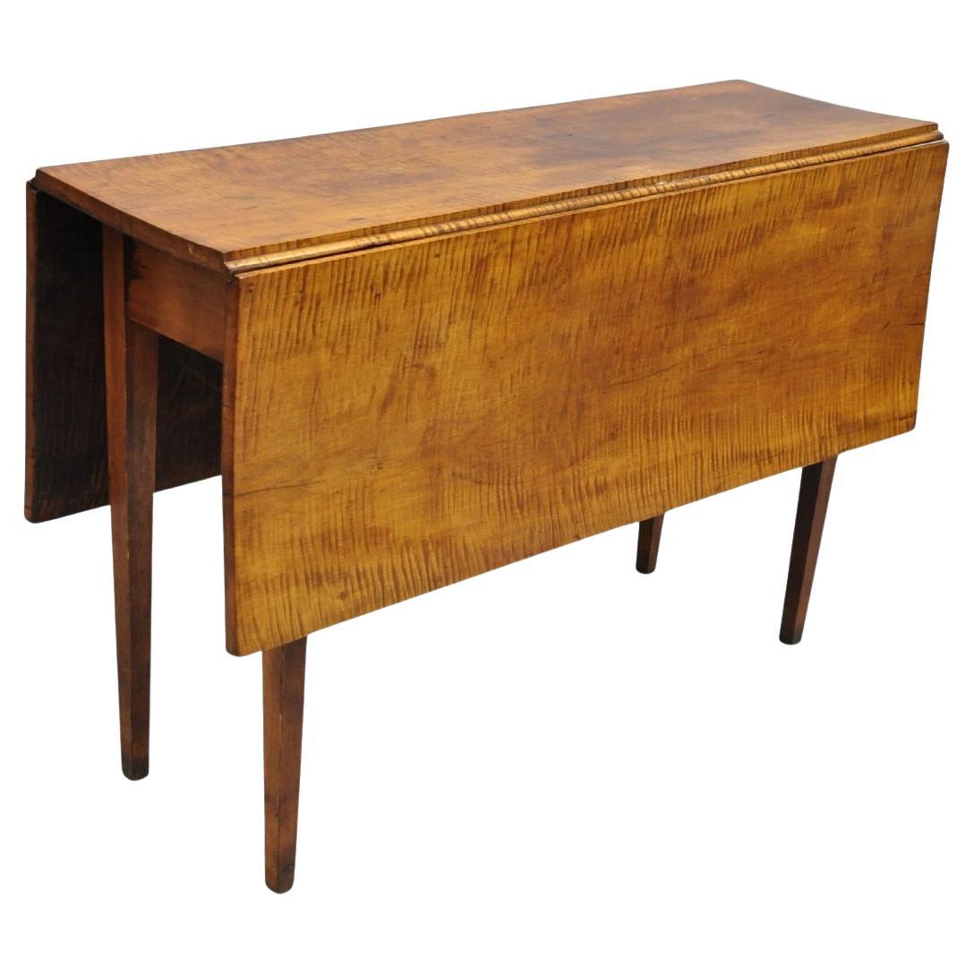Antique American Federal Tiger Maple Narrow Drop Leaf Breakfast Dining Table For Sale