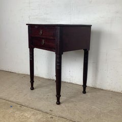 Antique American Federal Two-Drawer Stand, Mahogany, Ring-Turned Legs