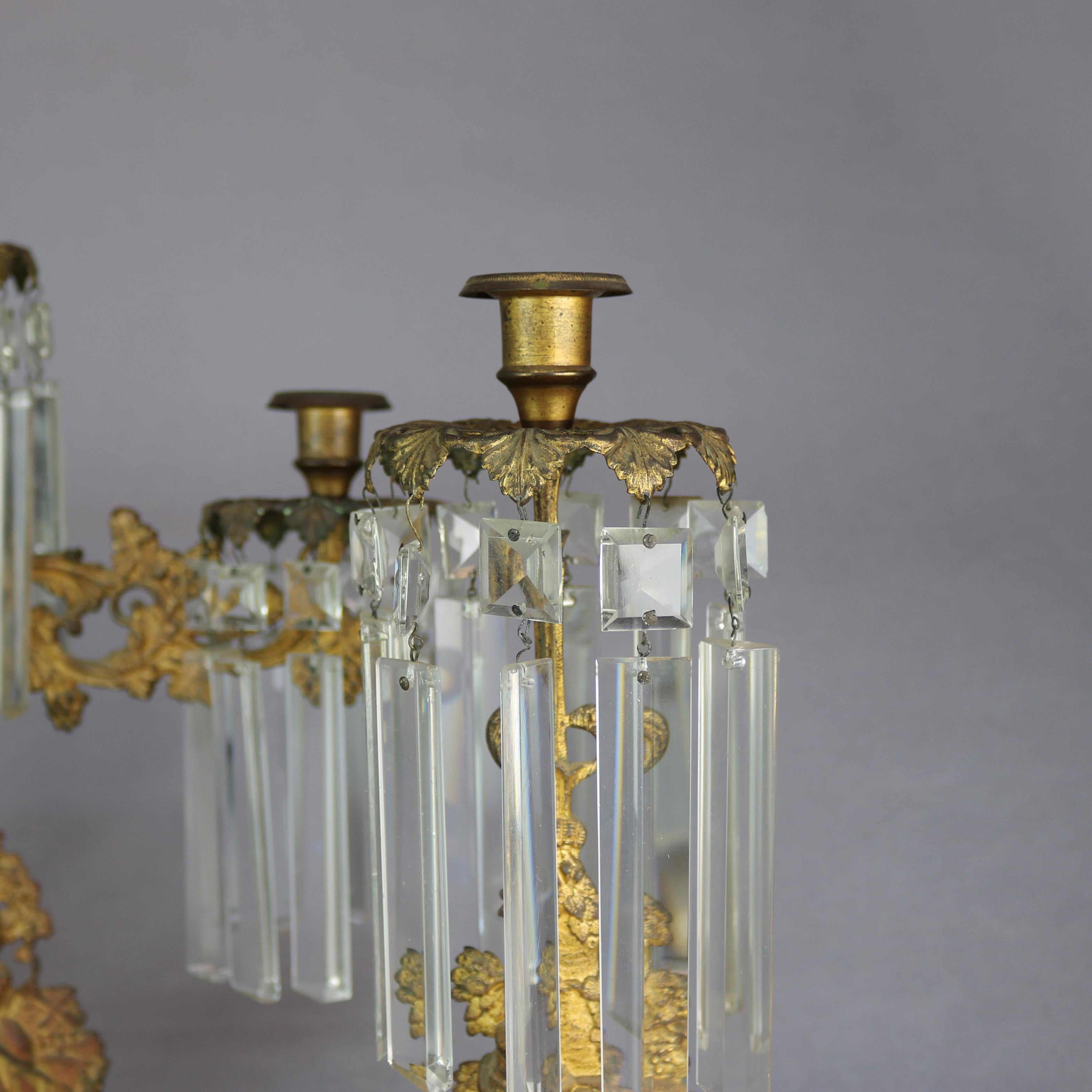 Antique American Figural Brass & Marble Mantel Girandolles Set, c1860 For Sale 1