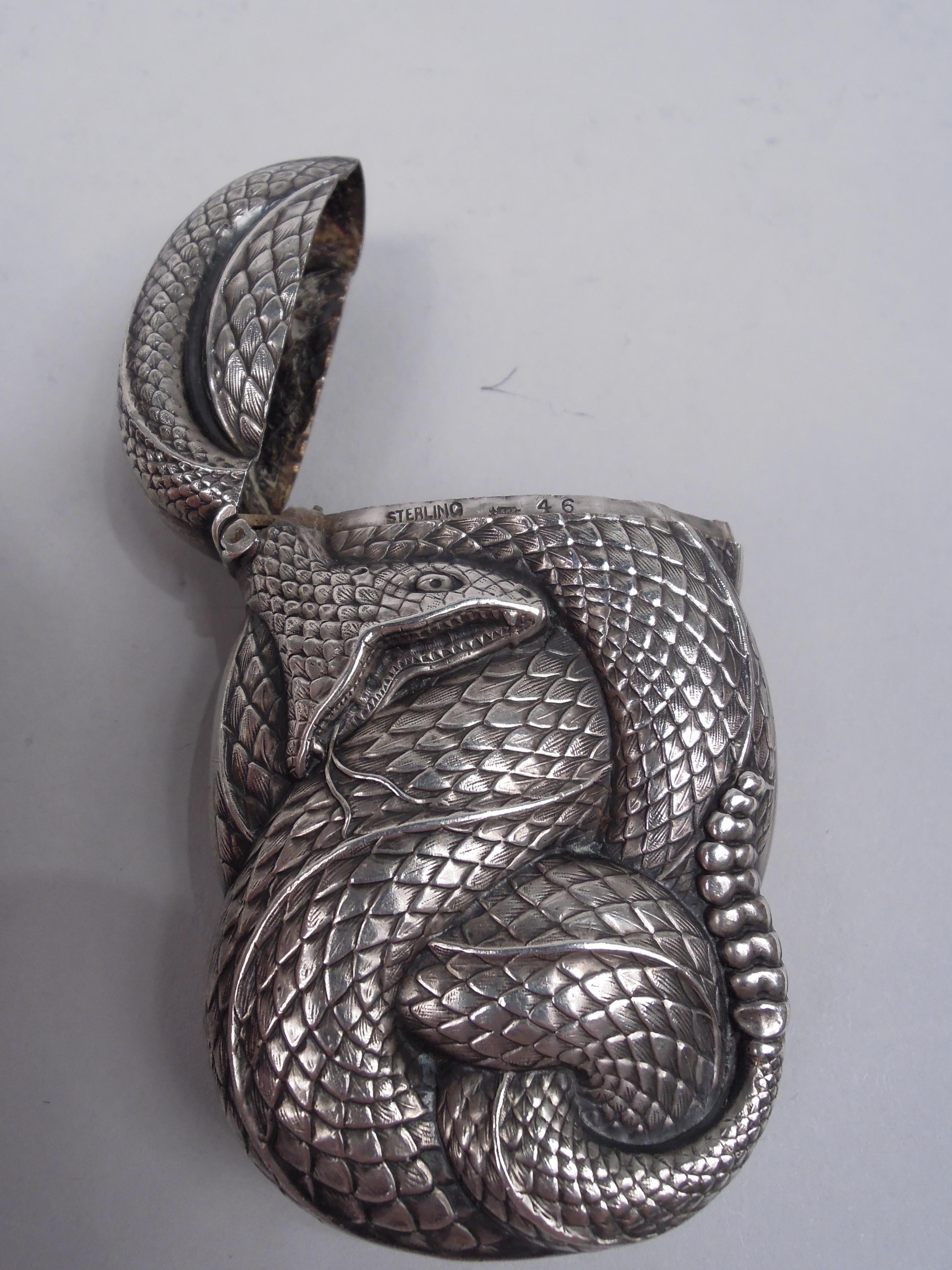 Art Nouveau Antique American Fin de Siecle Sinister Scaly Snake Vesta Case by Kerr