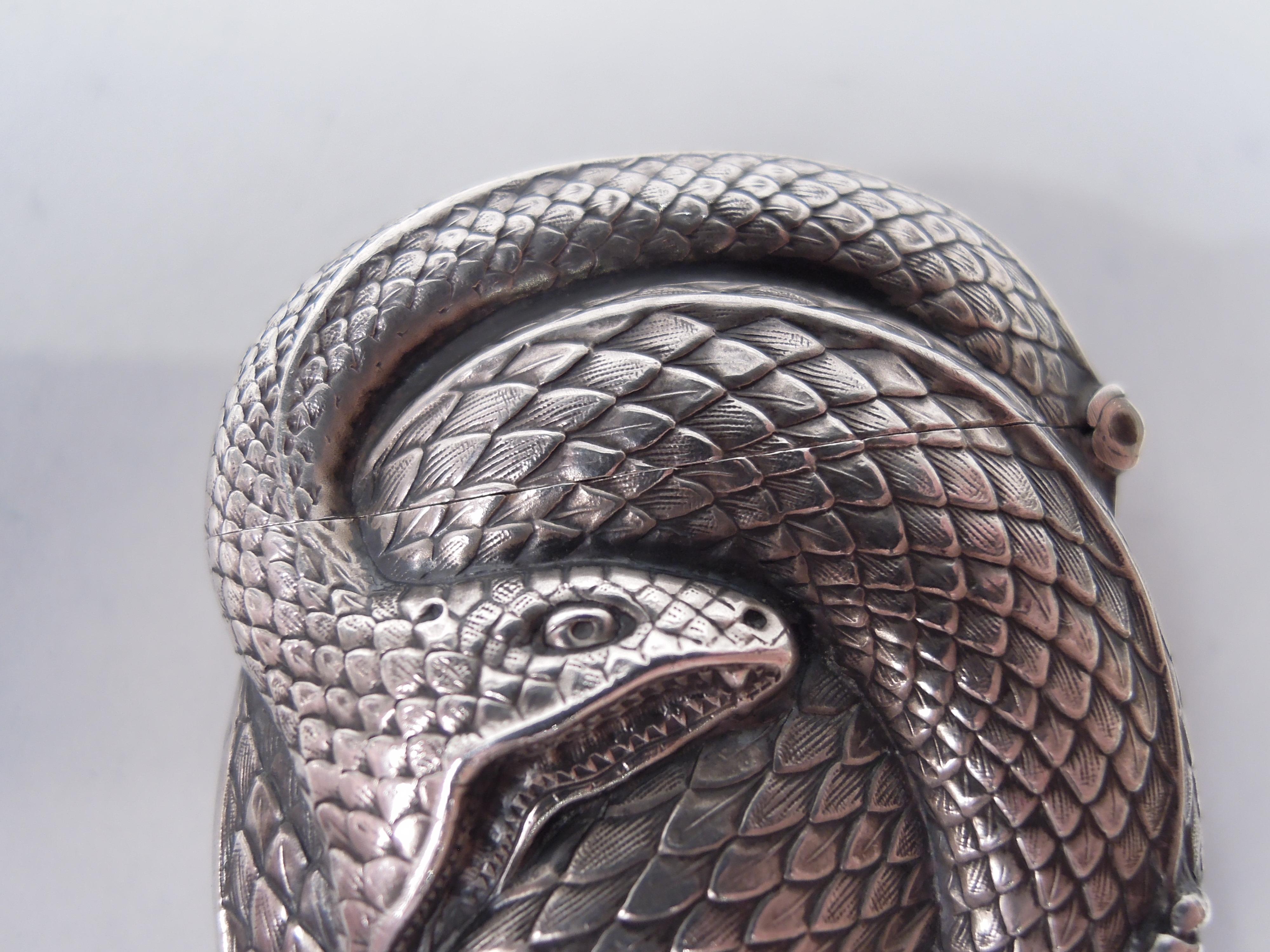 Antique American Fin de Siecle Sinister Scaly Snake Vesta Case by Kerr In Good Condition In New York, NY