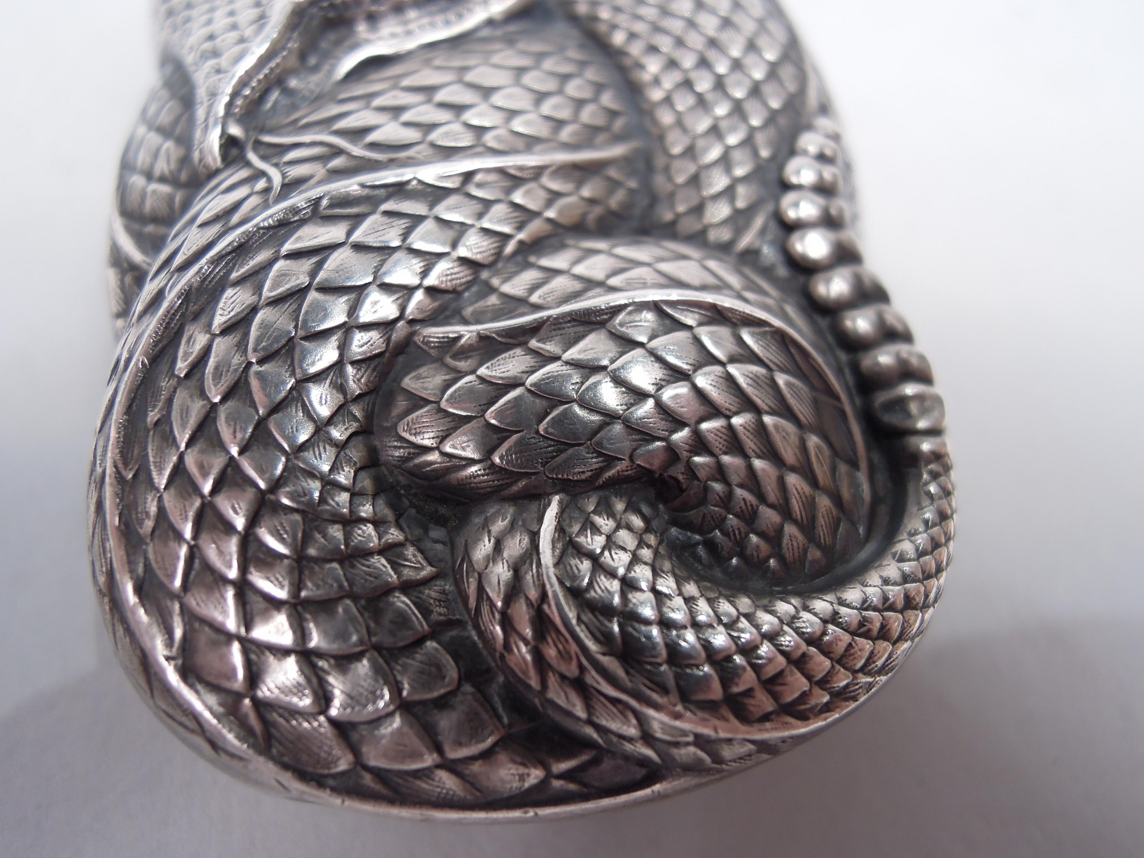 19th Century Antique American Fin de Siecle Sinister Scaly Snake Vesta Case by Kerr