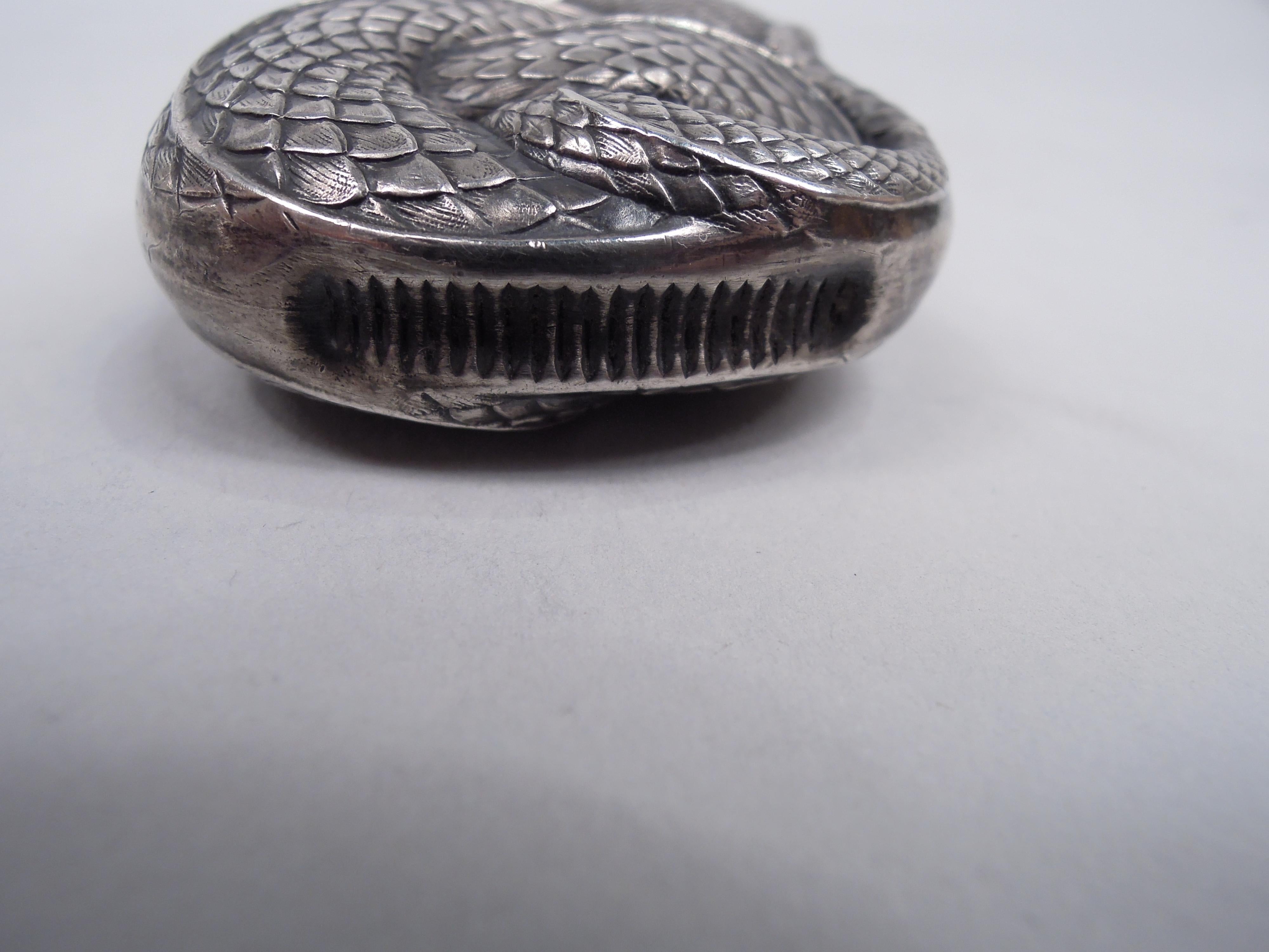 Sterling Silver Antique American Fin de Siecle Sinister Scaly Snake Vesta Case by Kerr