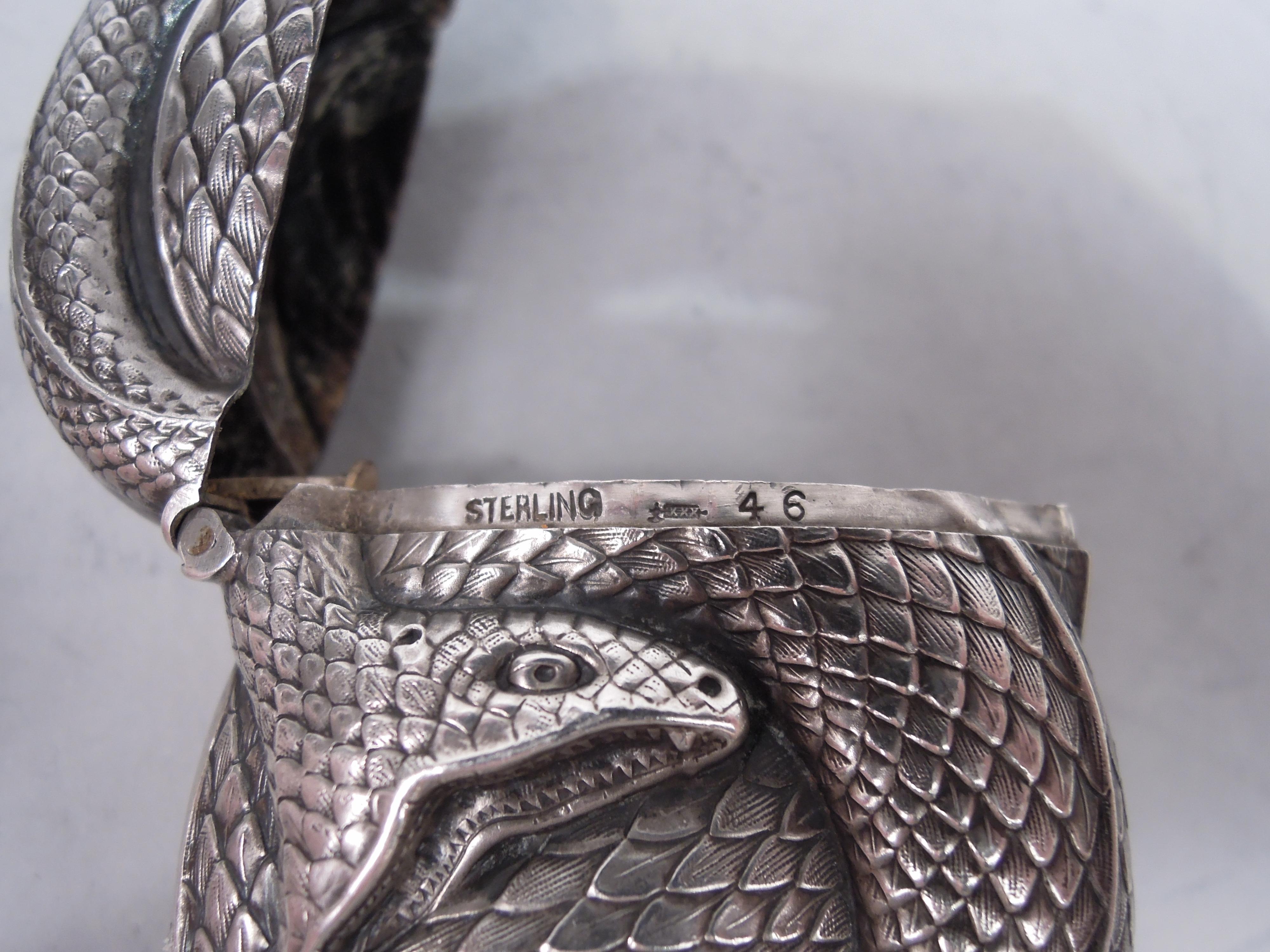 Antique American Fin de Siecle Sinister Scaly Snake Vesta Case by Kerr 1