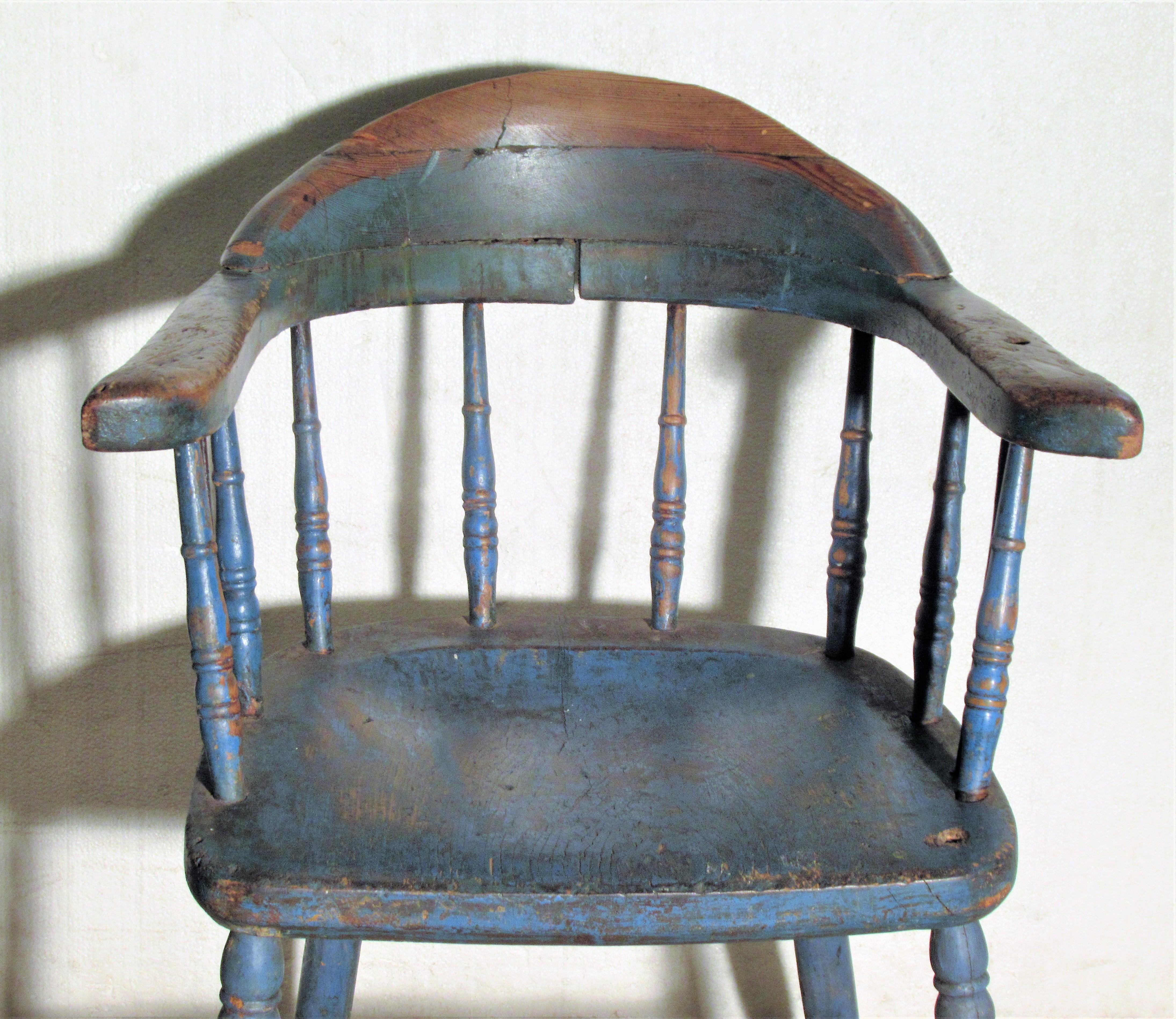 Country Antique American Firehouse Windsor Chair in Old Blue Paint