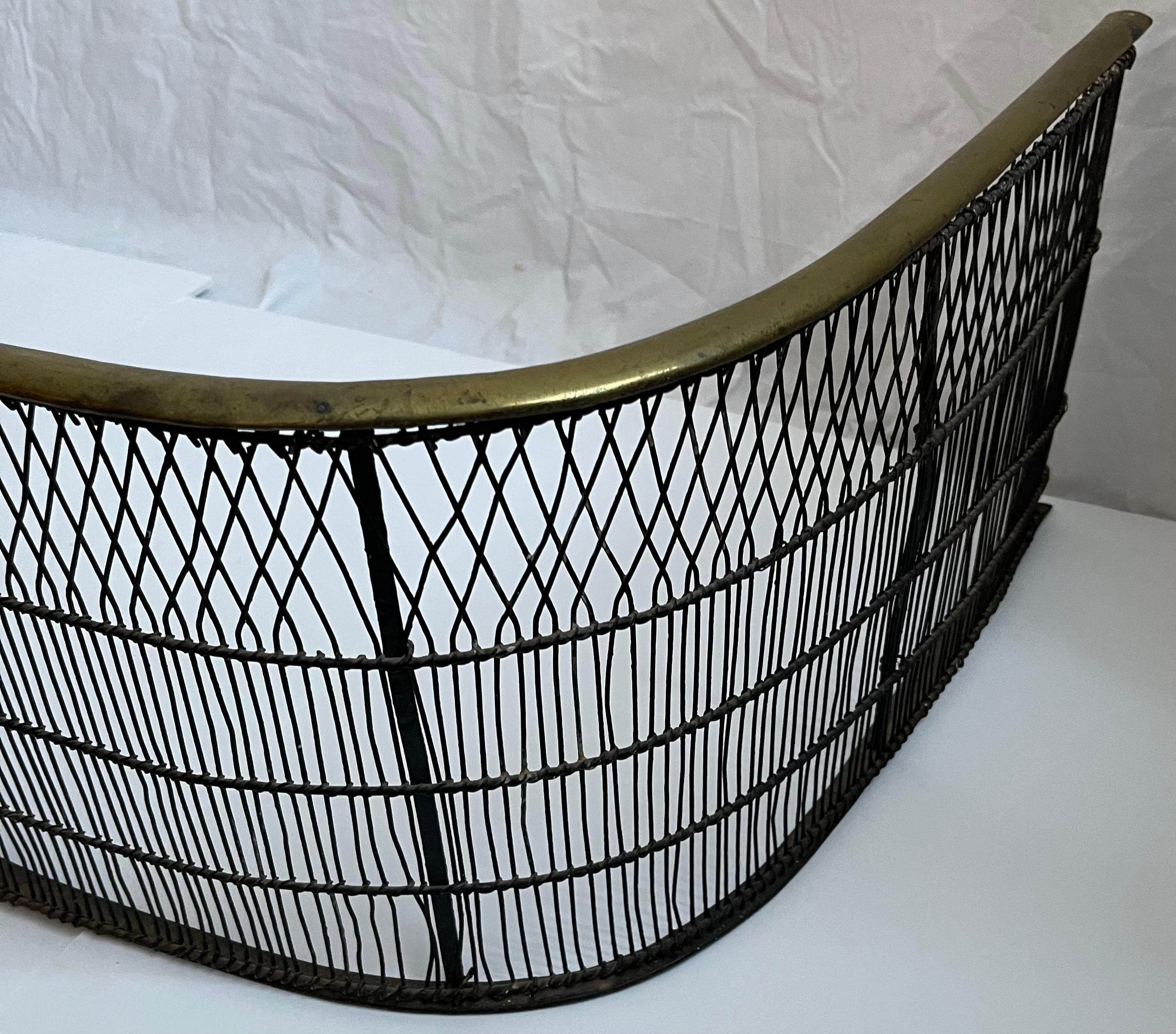 Antique American federal wire & brass fireplace fender. Black wire with brass banded rails. Originally purchased at Eve Stone Antiques. 