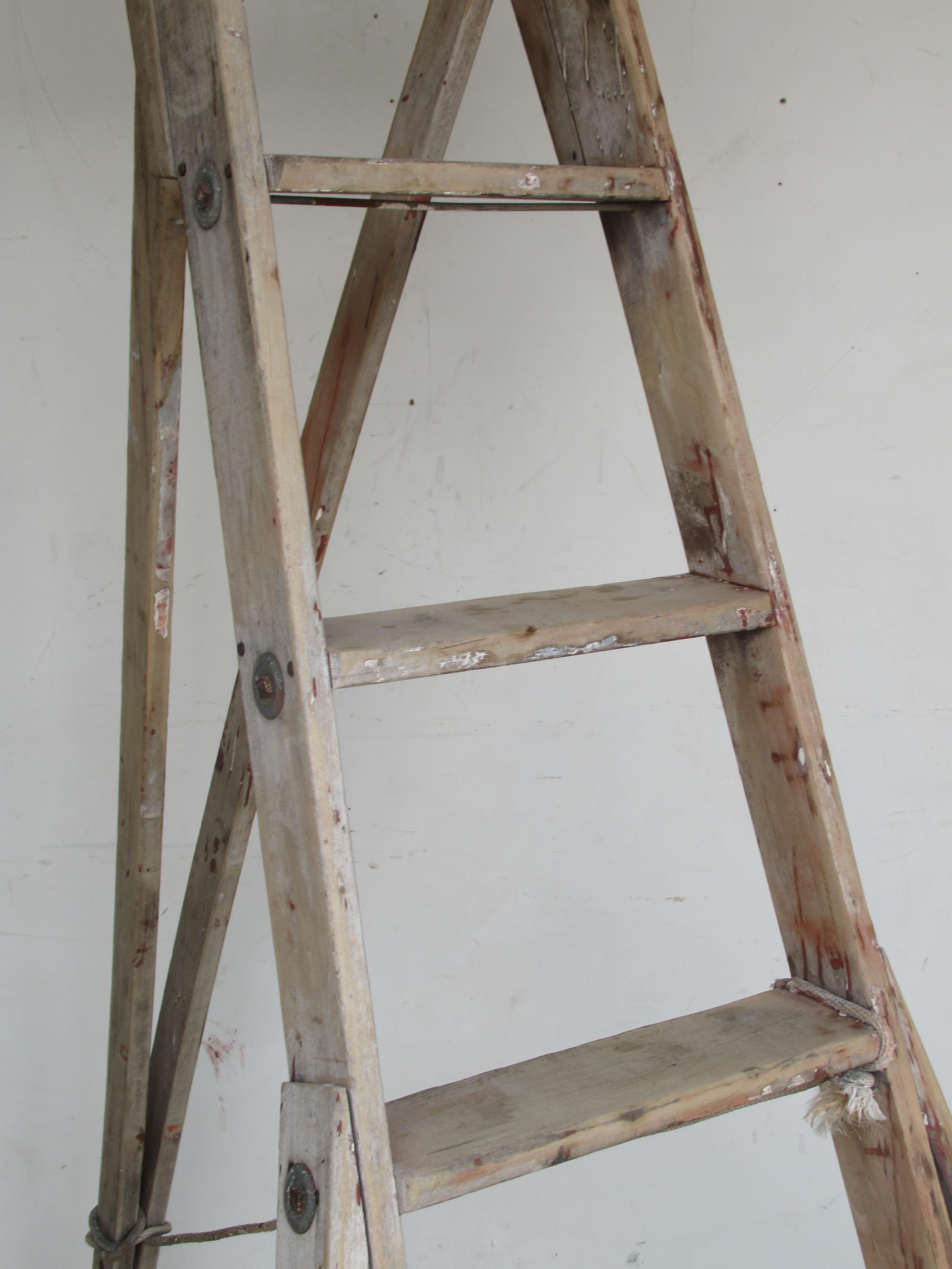 Rustic Antique American Folding A-Frame Orchard Ladder