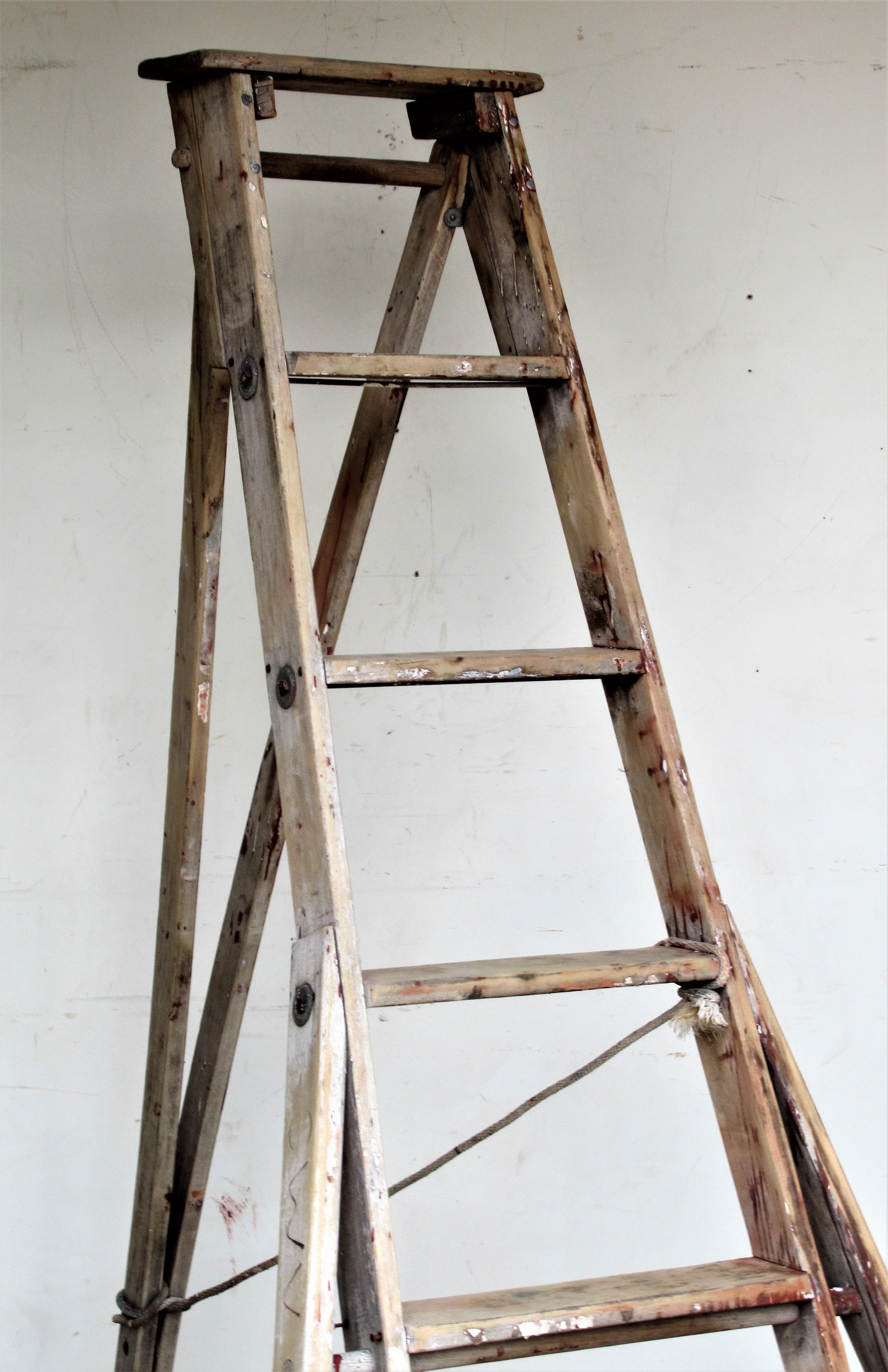 Antique American Folding A-Frame Orchard Ladder 1