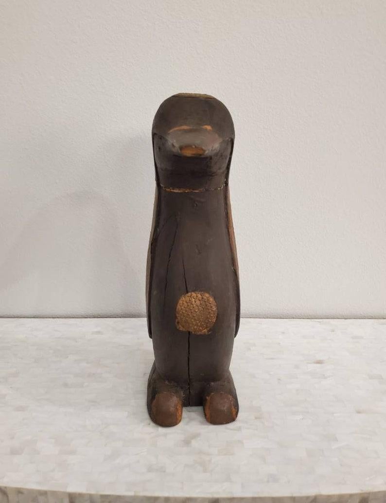 Antique American Folk Art Carved Wooden Penguin Sculpture 1