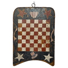 Antique American Folk Art Checkers Chess Game Board, 19th Century