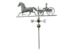 Antique American Folk Art Copper Horse And Buggy Weathervane