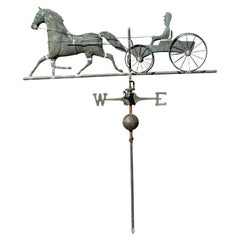 Antique American Folk Art Copper Horse And Buggy Weathervane