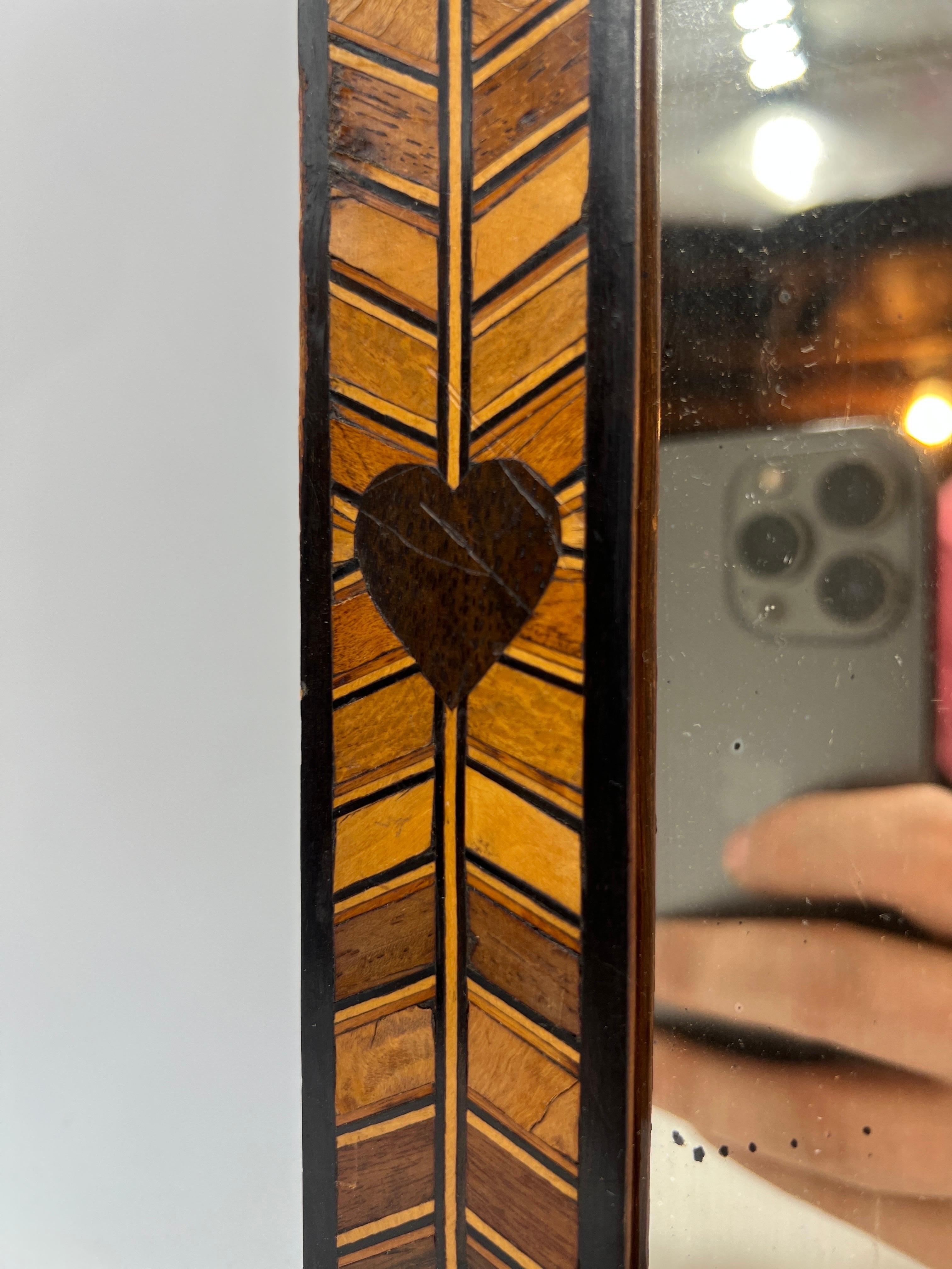 Antique American Folk Art Mirror with Exotic Wood Inlay For Sale 1