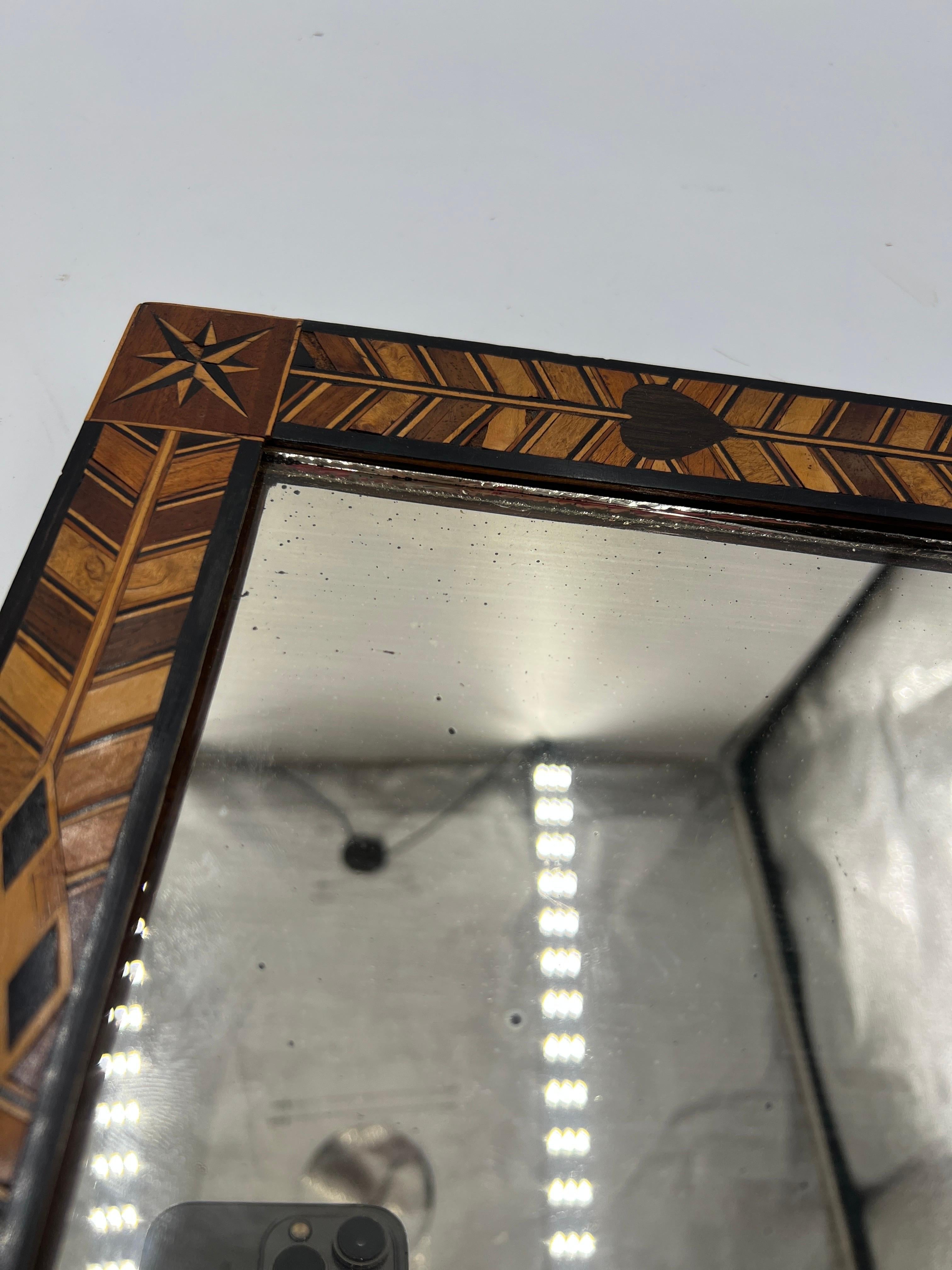 Antique American Folk Art Mirror with Exotic Wood Inlay For Sale 2