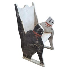 Antique American Folk Art Painted Cat Chair