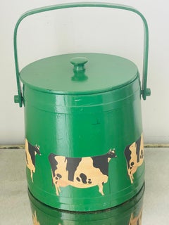 Antique American Folk Art Wood Bucket Painted