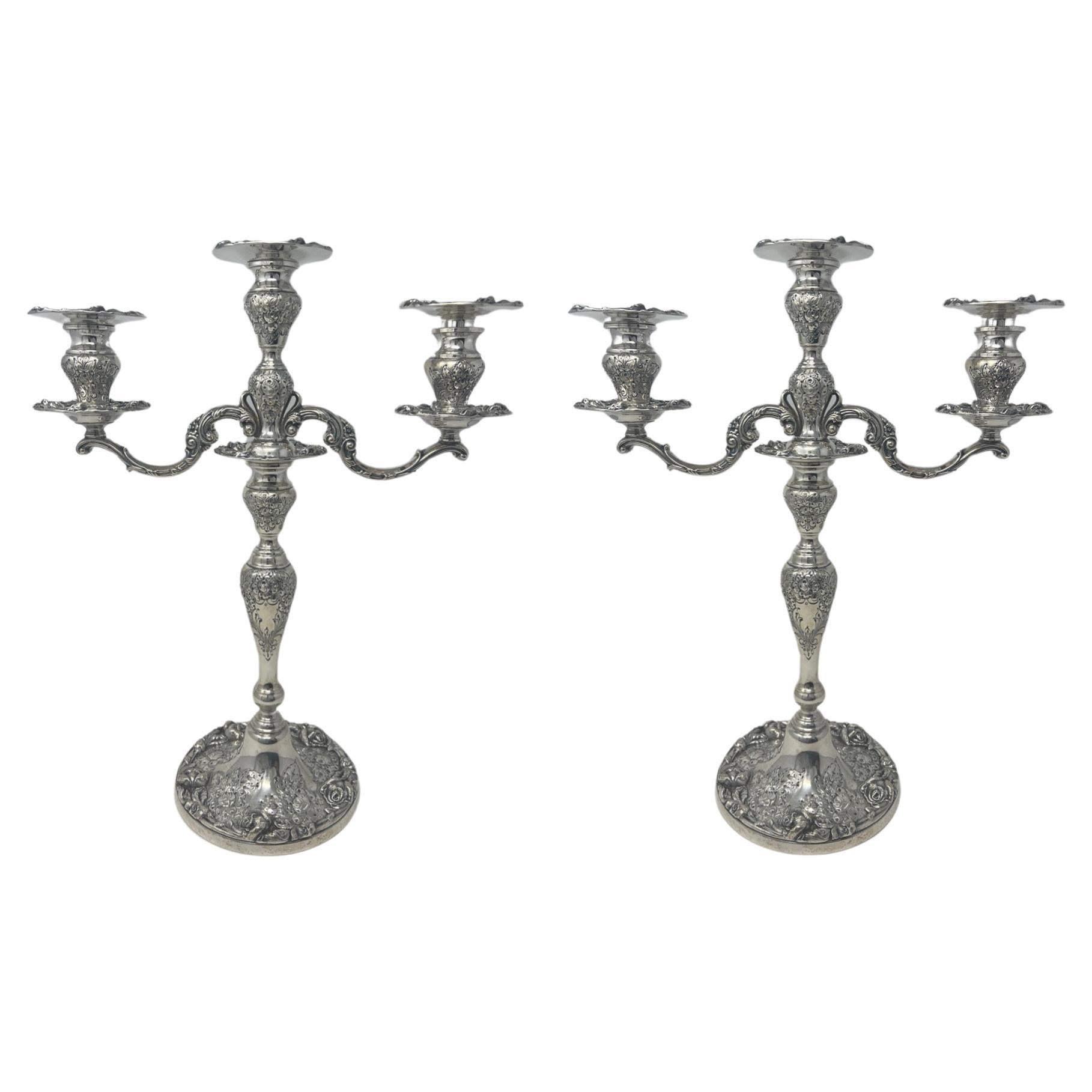 Antique American "Frank Whiting" Sterling Silver Convertible Candelabra, Ca 1920 For Sale