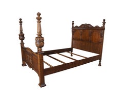 Antique American Furniture Elizabethan Jacobean Revival Oak Full Size Poster Bed