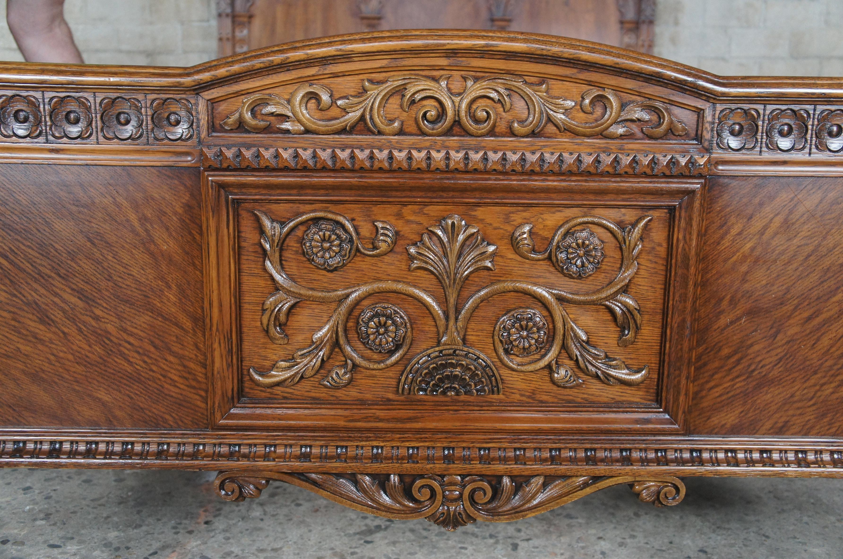 Antique American Furniture Elizabethan Jacobean Revival Oak Full Size Poster Bed For Sale 1