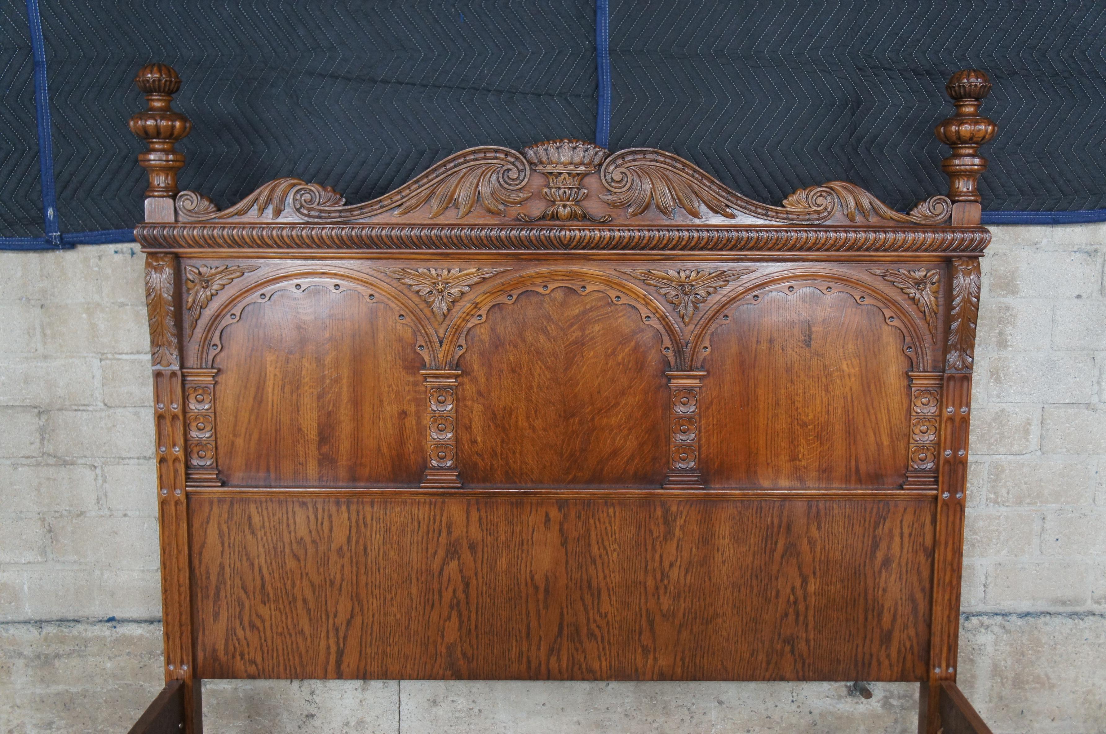 Antique American Furniture Elizabethan Jacobean Revival Oak Full Size Poster Bed For Sale 3