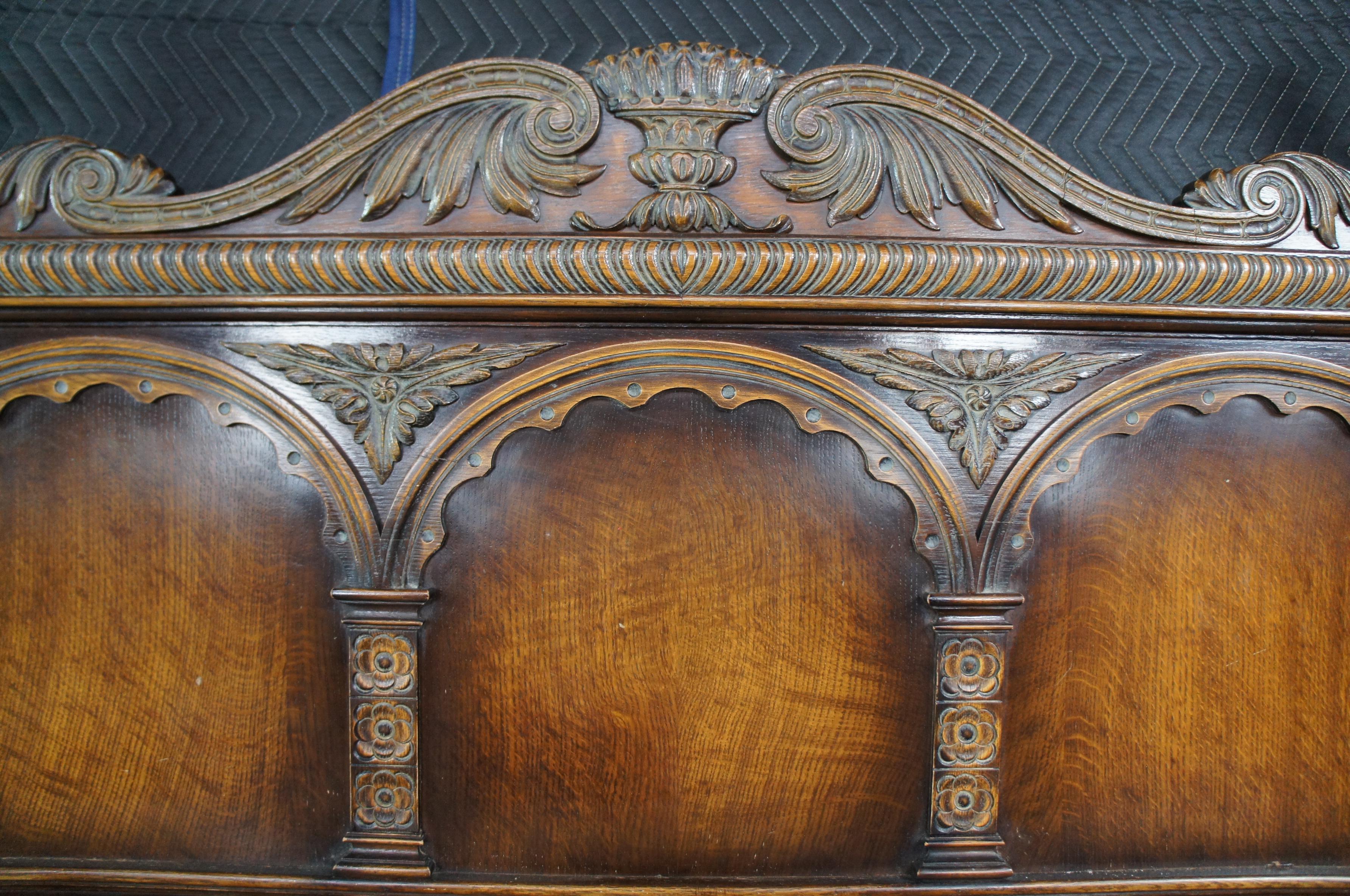 Antique American Furniture Elizabethan Jacobean Revival Oak Full Size Poster Bed 1