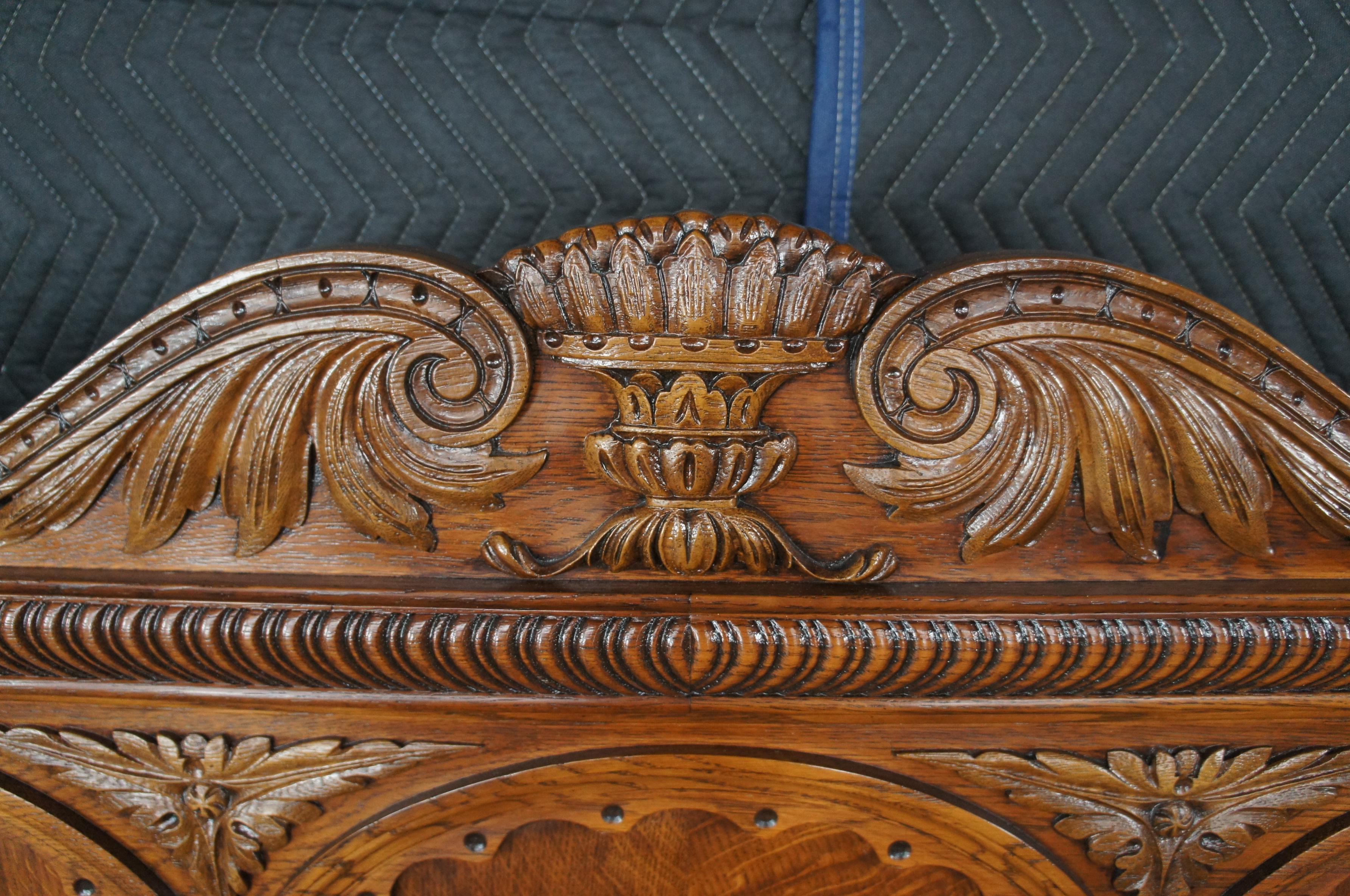 Antique American Furniture Elizabethan Jacobean Revival Oak Full Size Poster Bed For Sale 4