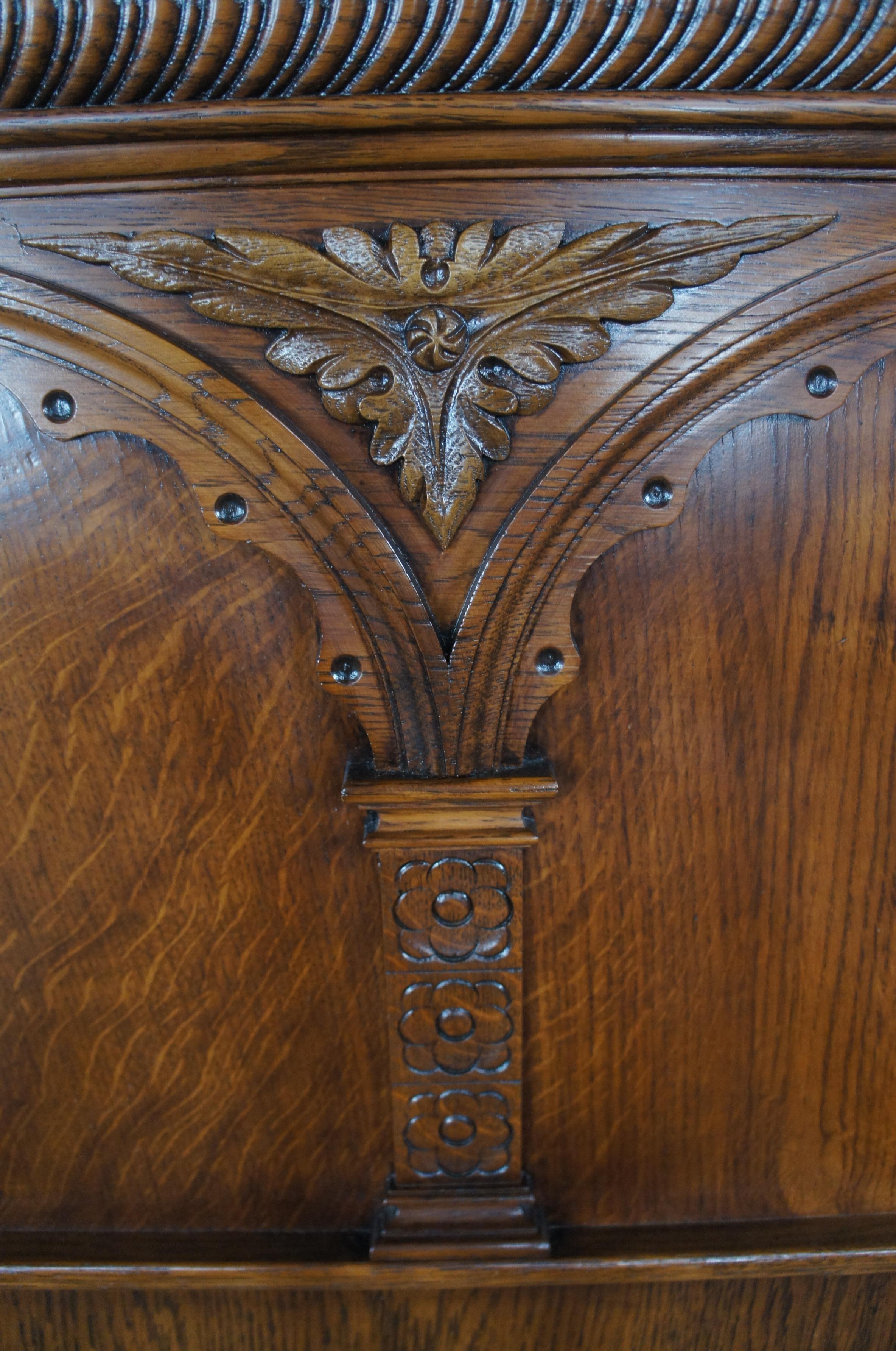 Antique American Furniture Elizabethan Jacobean Revival Oak Full Size Poster Bed For Sale 5