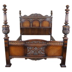 Used American Furniture Elizabethan Jacobean Revival Oak Full Size Poster Bed