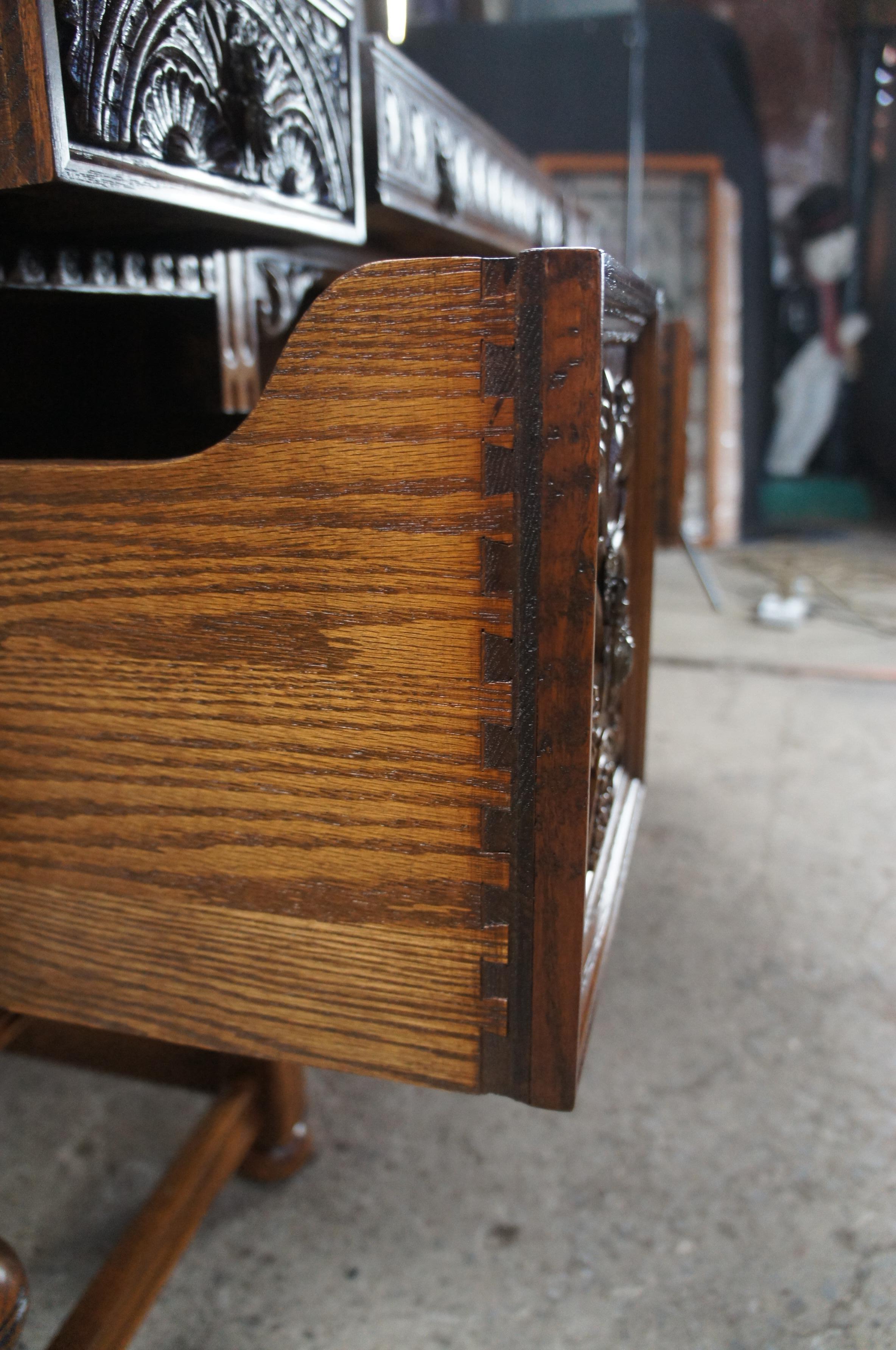Antique American Furniture Gothic Carved Oak Vanity Desk Dressing Table & Mirror 5