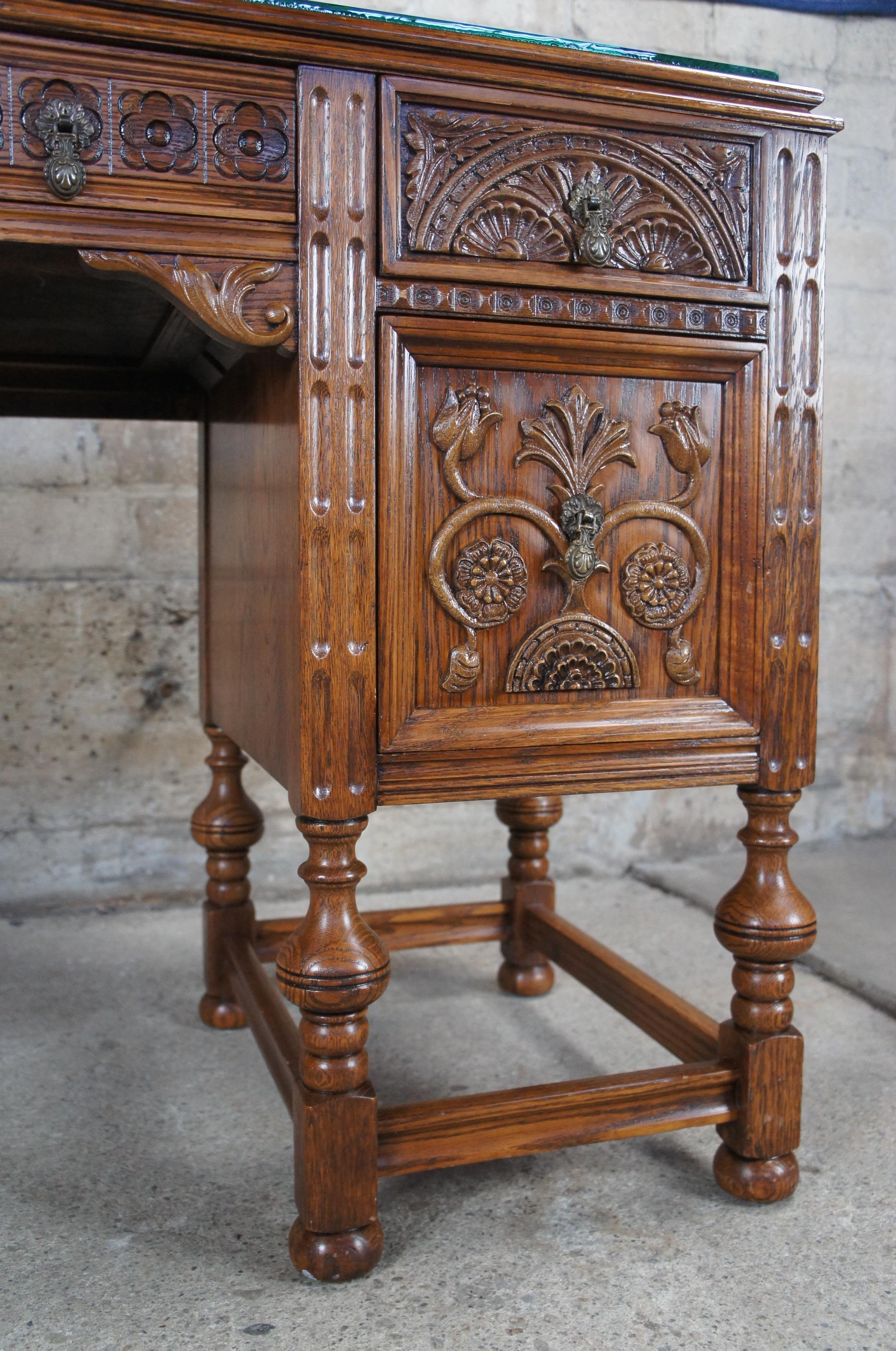 Antique American Furniture Gothic Carved Oak Vanity Desk Dressing Table & Mirror 6