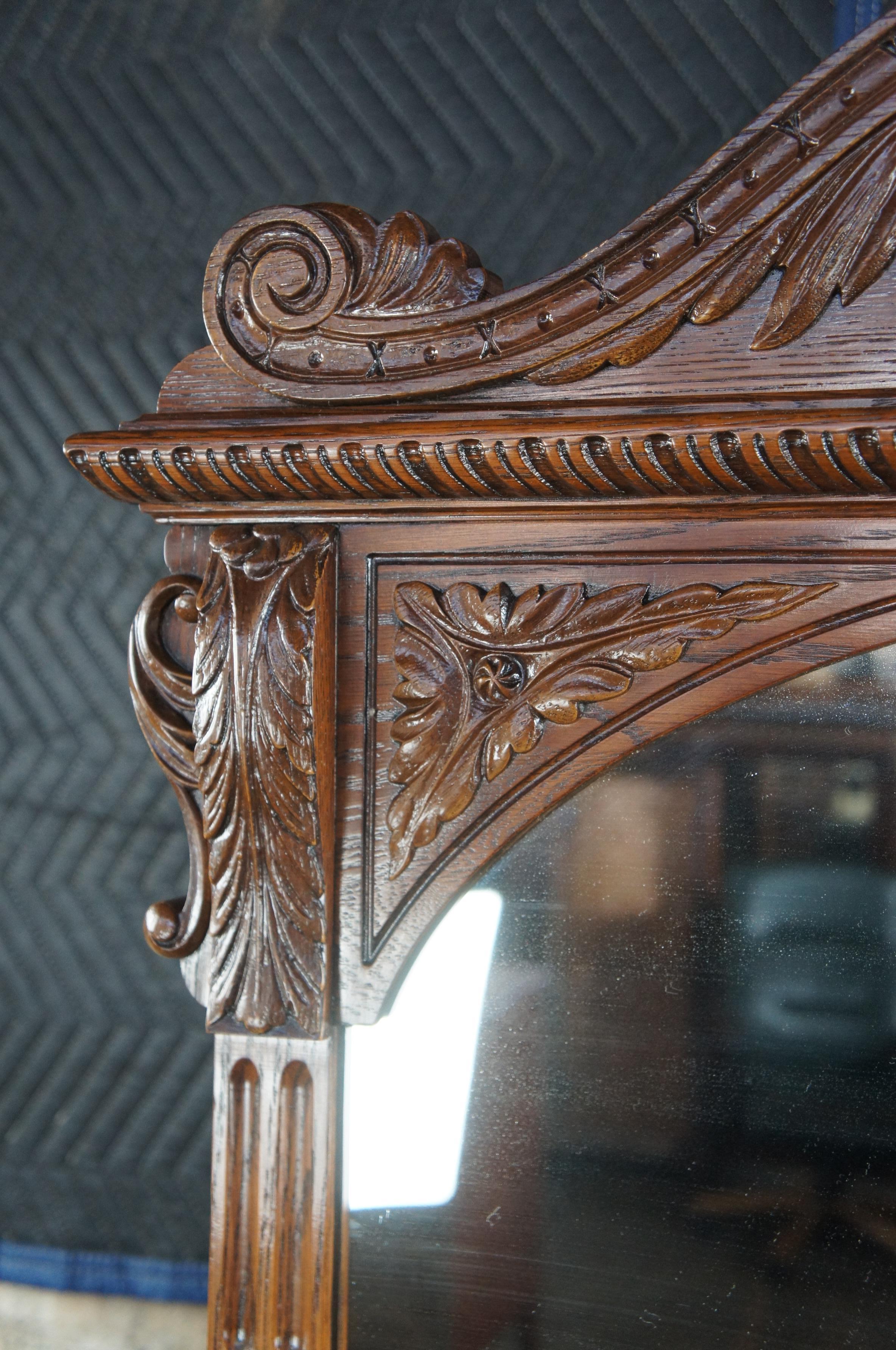 Antique American Furniture Gothic Carved Oak Vanity Desk Dressing Table & Mirror 1