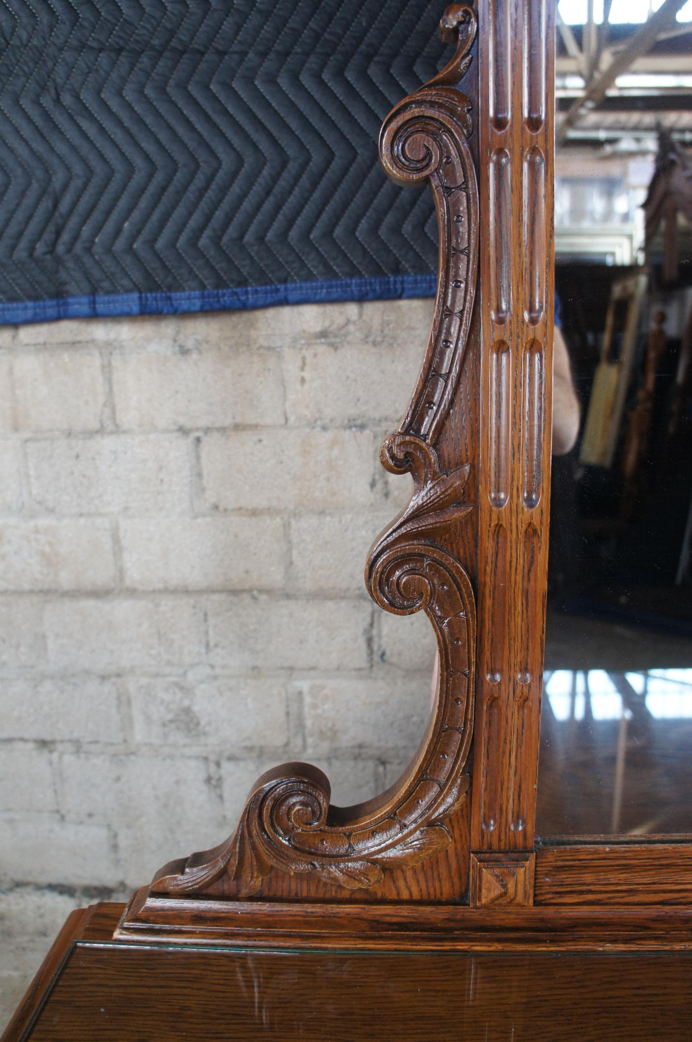 Antique American Furniture Gothic Carved Oak Vanity Desk Dressing Table & Mirror 2