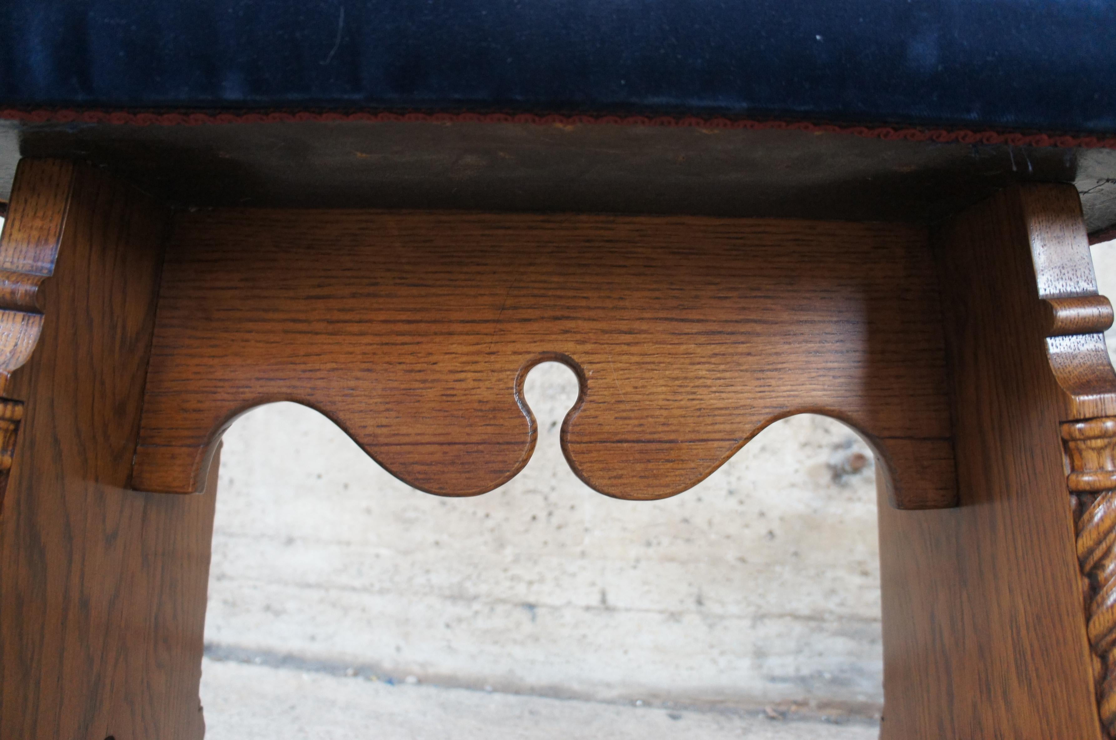 Antique American Furniture Gothic Carved Oak Vanity Stool Desk Chair