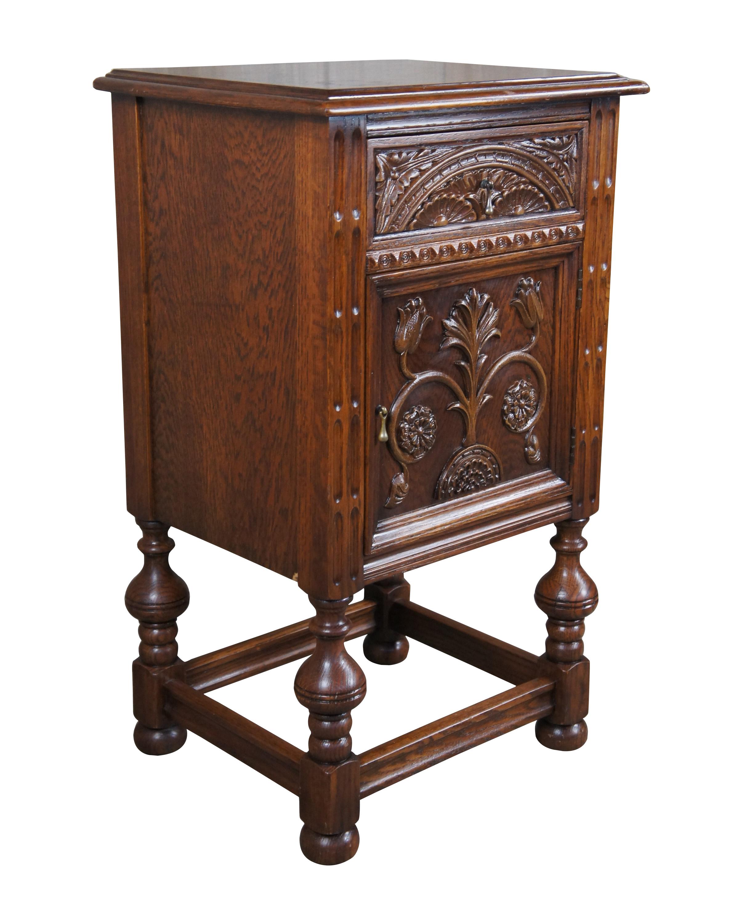 Jacobean Antique American Furniture Gothic Oak Nightstand Bedside Table Pedestal Cabinet