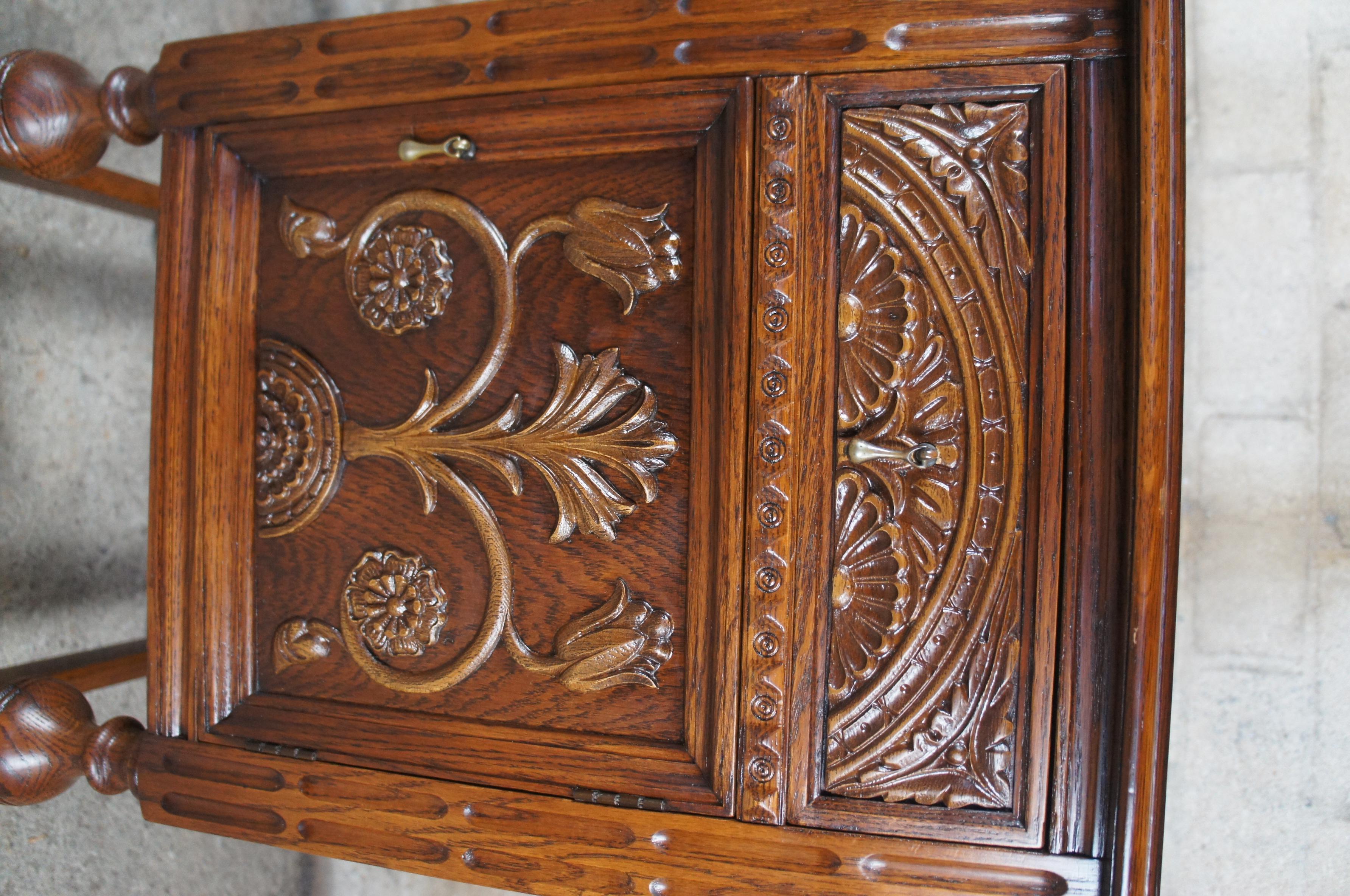 Mid-20th Century Antique American Furniture Gothic Oak Nightstand Bedside Table Pedestal Cabinet