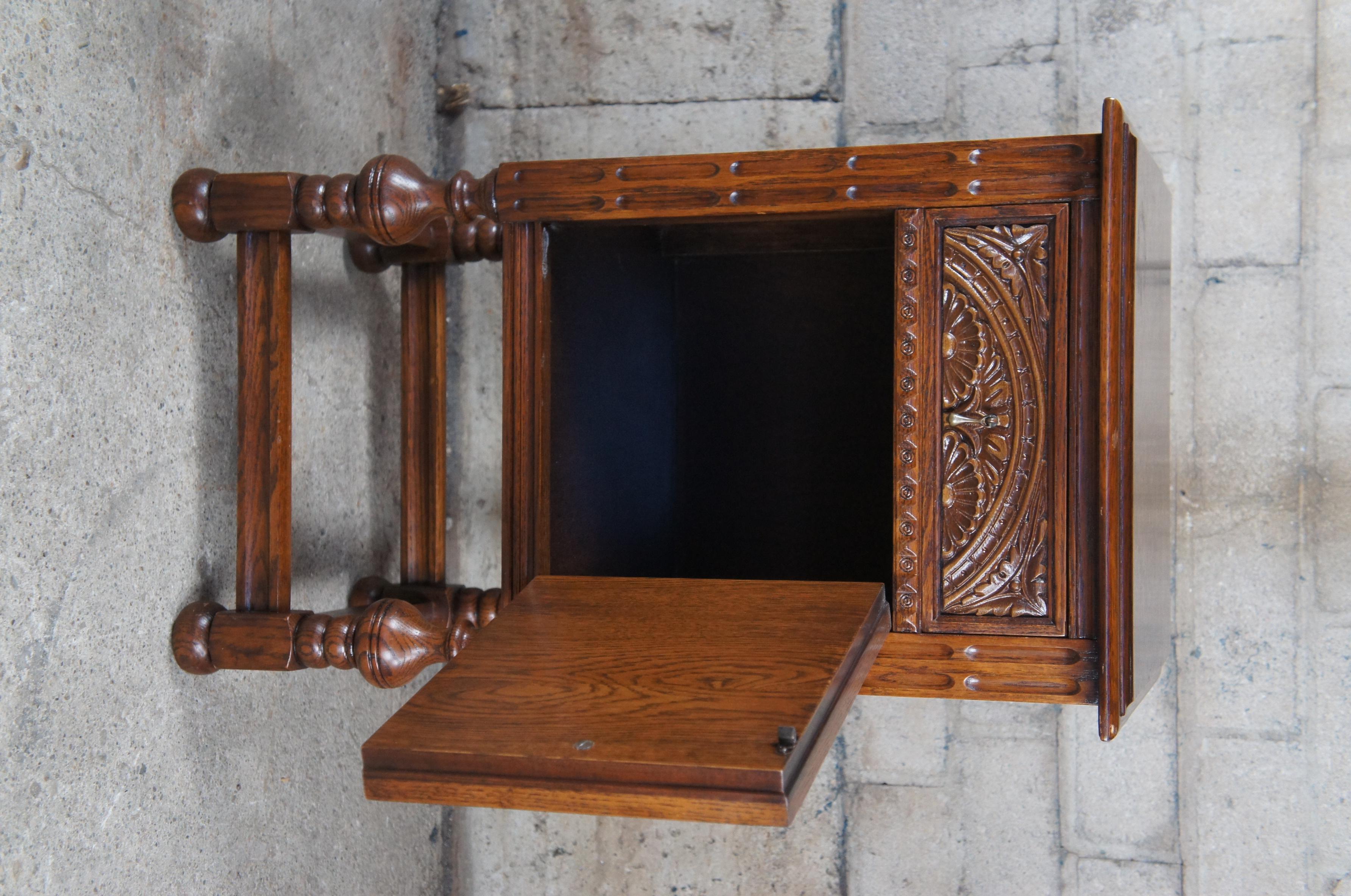 Brass Antique American Furniture Gothic Oak Nightstand Bedside Table Pedestal Cabinet