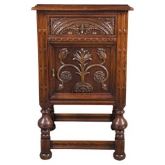 Antique American Furniture Gothic Oak Nightstand Bedside Table Pedestal Cabinet