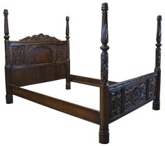Antique American Furniture Gothic Revival Walnut Full Size Burl Poster Bed