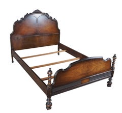 American Furniture Jacobean Gothic Revival Walnut Burl Full Size Bed