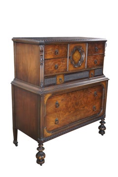American Furniture Jacobean Gothic Walnut Tallboy Dresser Chest Drawers